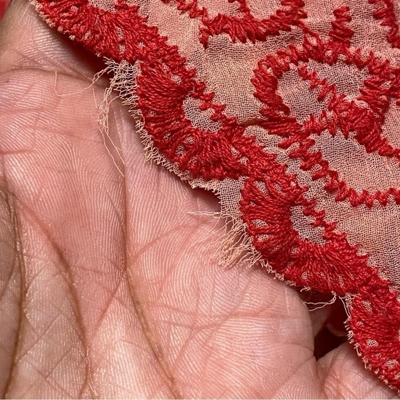 Origami by Vivian Sheer Embroidered Tunic Top Red Size Med/Large - Picture 12 of 12